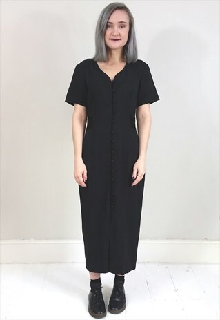 VINTAGE 90'S BLACK BUTTON DOWN MIDI DRESS