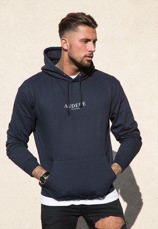 NAVY HOODIE WHITE PRINT
