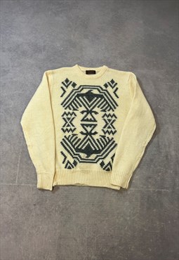 Vintage Knitted Jumper Abstract Patterned Chunky Sweater