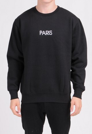 BLACK PARIS SWEATSHIRT - EMBROIDERED