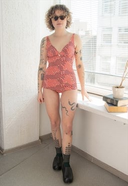 Vintage 60's Unique Red Patterned Swimsuit