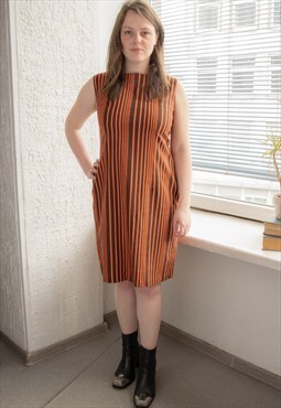 Vintage 60's Brown/Orange Cotton Midi Dress