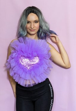 Lilac Sweet Heart Tulle Crop Top