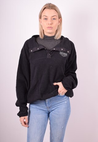 HARLEY DAVIDSON WOMENS VINTAGE FLEECE JUMPER XL BLACK 90S