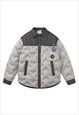 QUILTED BOMBER PADDED SHIRT JACKET BUTTON UP PUFFER IN GREY