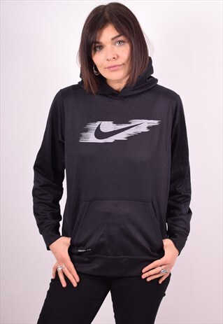 NIKE WOMENS VINTAGE HOODIE JUMPER MEDIUM BLACK 90S