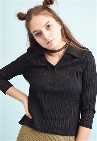 Y2K KITSCH CORRUGATED GRUNGE SHEER TOP