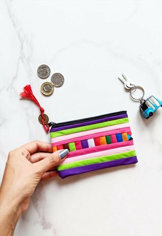 MULTICOLOR PURPLE PLEATED CARD HOLDER WALLET COIN PURSE VEGA