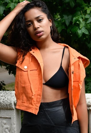 HOODED BRIGHT ORANGE DENIM JACKET