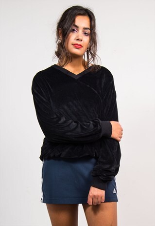 90'S BLACK VELVET V-NECK JUMPER TOP