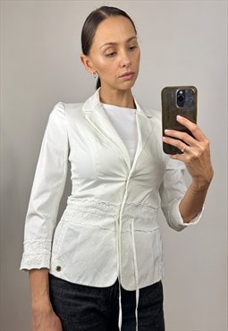 Vintage Luisa Spagnoli white cotton summer blazer