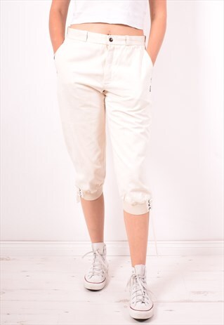 FILA WOMENS VINTAGE CAPRI TROUSERS W32 L20 BEIGE 90S