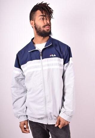 FILA MENS VINTAGE TRACKSUIT TOP JACKET LARGE GREY 90S