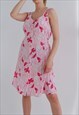 VINTAGE STRAPPY FRONT BUTTON UP FLORAL MIDI DRESS IN PINK M