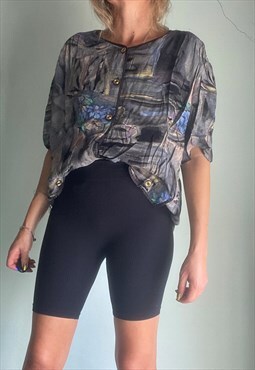 Vintage Abstract Print Short Sleeved Blouse