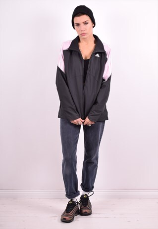 ADIDAS WOMENS VINTAGE TRACKSUIT TOP JACKET MEDIUM BLACK 90'S