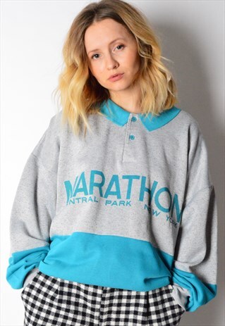 VINTAGE 80S GREY COLOUR BLOCK NEW YORK SWEATSHIRT