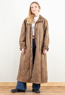 Vintage 70's Leather Sheepskin Long Coat in Brown
