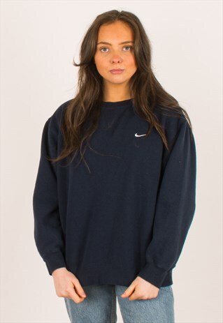 VINTAGE NAVY NIKE SWOOSH CREWNECK SWEATSHIRT LARGE