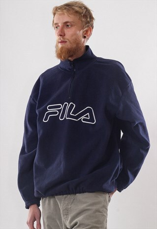 RARE VINTAGE MENS FILA BIG LOGO FLEECE HALF ZIP PULLOVER