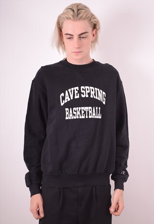 CHAMPION MENS VINTAGE SWEATSHIRT JUMPER MEDIUM BLACK 90S