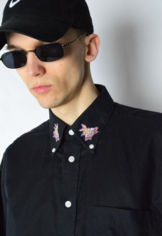 VINTAGE 90S BLACK ROAD RUNNER COYOTE LONG SLEEVE SHIRT
