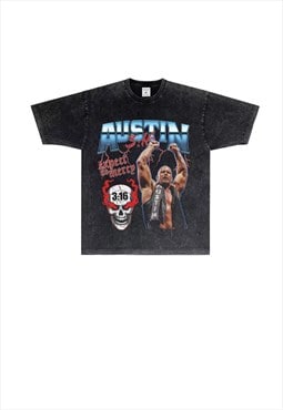 Black Washed Stone Cold Graphic Cotton fans T shirt tee