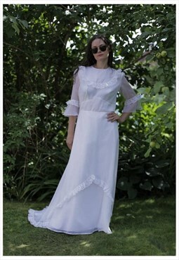  Vintage 60's Maxi White Transparent Sleeve Wedding Dress