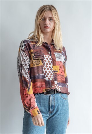 VINTAGE 70S COLOUR BLOCK ARTSY SHIRT IN LONG SLEEVE