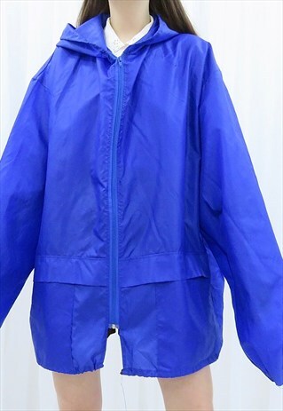 90S VINTAGE DARK BLUE WATERPROOF RAINCOAT JACKET
