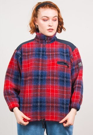 VINTAGE 90'S CHECKED FLEECE JUMPER