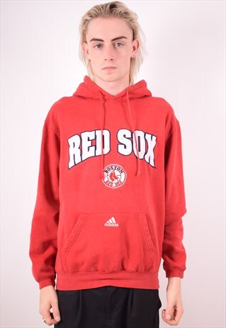 ADIDAS MENS VINTAGE RED SOX HOODIE JUMPER MEDIUM RED 90S
