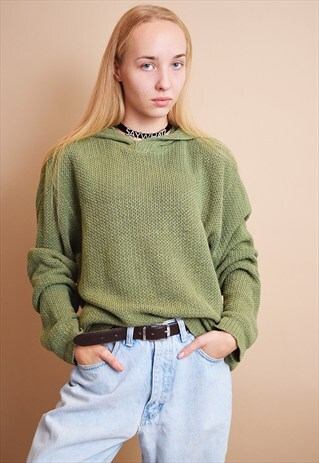 90'S NORMCORE MINIMALIST HOOD OVERSIZED KNIT JUMPER TOP