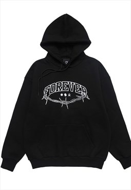 Chain print hoodie forever slogan pullover grunge top black
