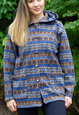 Vintage 90's Print Button Up Fleece Top / Hooded Jacket