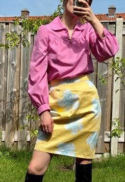 Vintage ESCADA Yellow Floral Print Cotton Skirt