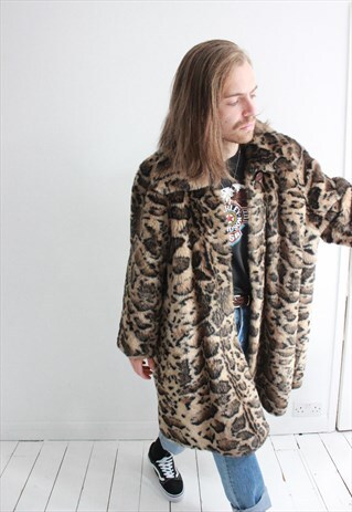 VINTAGE 80S LEOPARD PRINT FAUX FUR JACKET
