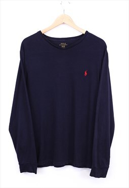 Vintage Ralph Lauren T Shirt Navy Long Sleeve With Logo 90s