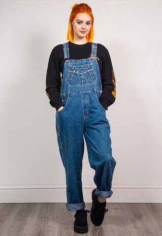VINTAGE 90'S BLUE DENIM LONG LENGTH DUNGAREES