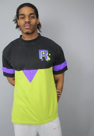 VINTAGE REEBOK SPELLOUT MULTI COLOUR CREW NECK T-SHIRT