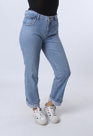 HIGH WAISTED DENIM JEANS STRAIGHT LEG VINTAGE UK 14 (H94G)
