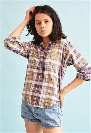90'S RETRO TARTAN CHECKED PRINT SHIRT TOP