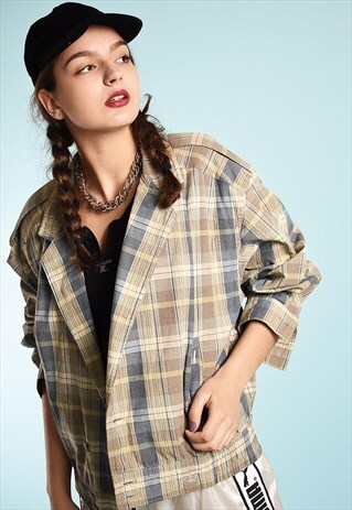 VINTAGE 80'S RETRO CHECKED FESTIVAL OUTWEAR JACKET