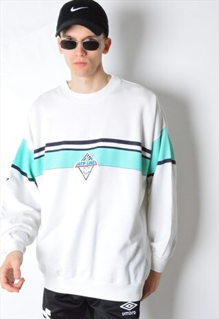 VINTAGE WHITE PASTEL STRIPED ATP TENNIS ADIDAS SWEATSHIRT