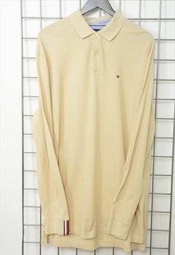 Vintage 90s Tommy Hilfiger Polo Long Sleeve Beige Size XL