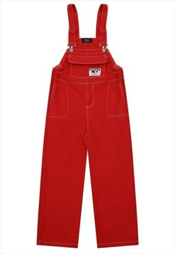 Denim dungarees jean overalls retro jumpsuit in bright red