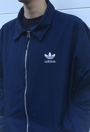 MENS VINTAGE 80S BLUE ADIDAS ZIPPER JACKET COAT SPORTSWEAR