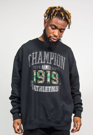 CHAMPION 90'S VINTAGE BLACK CAMOUFLAGE PRINT SWEATSHIRT