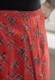 VINTAGE 70'S RED MIDI ABSTRACT PRINT MIDI SKIRT