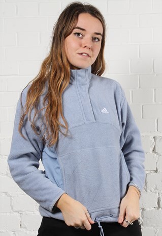 VINTAGE ADIDAS FLEECE IN BLUE W/ SPELL OUT LOGO - XS